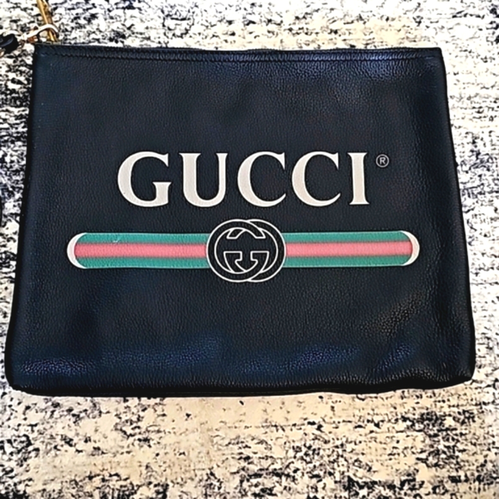 Gucci large leather pouch clutch wristlet